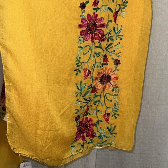 bon voyage Gold Orange Fuchsia Pink Teal Floral Embroidered Scarf Wrap - Picture 3 of 8